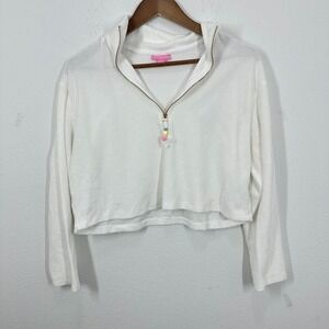 Stoney Clover Lane x Target Half Zip Cropped Sweatshirt Terry Cotton White Small